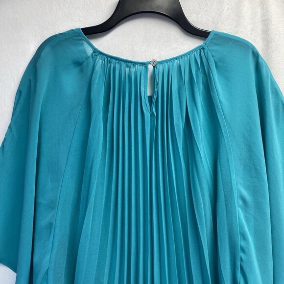 Daniel Rainn Pleated Sheer Batwing Sleeves Blouse Women Large Green Smocked Back - Picture 15 of 16